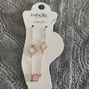 Isabella Gold Chain Anklet with Pink Clover Charms